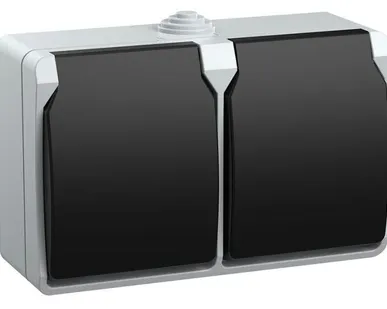 фото Розетка 2-м ОП Форс РСб22-3-ФСр с защ. крышкой с заземл. IP54 ИЭК ERS22-K03-16-54-DC