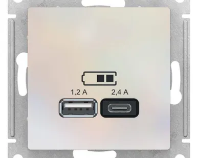 фото Механизм розетки USB AtlasDesign тип A+C 5В/2.4А 2х5В/1.2А жемчуж. SchE ATN000439