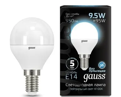 фото Светодиодная лампа Gauss Шар 9,5W 950Lm 4100K E14 105101210