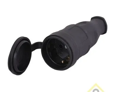 фото Розетка переносная с/з, с крышкой, каучук, 230В, 16А, IP44, RST16-21-44 (РА 16-005), STEKKER, чёрная