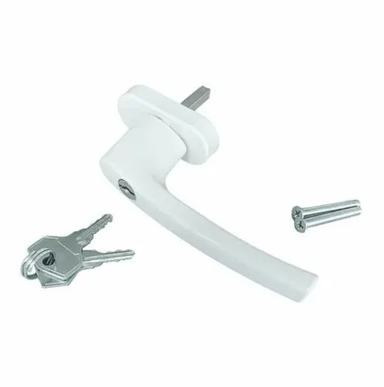 Фото №0 Ручка оконная алюминиевая с ключом 35 мм овальная накладка 45° + 2 винта белый