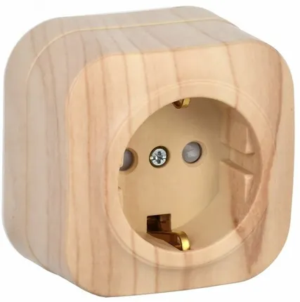 Фото №0 GLORY Розетка одноместная наружная с заземлением с защитной шторкой сосна