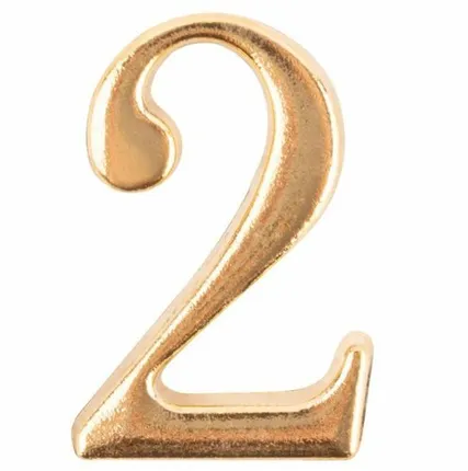 Фото №0 Цифра для обозначения номера квартиры, металлическая Золото "2" РОС 191570