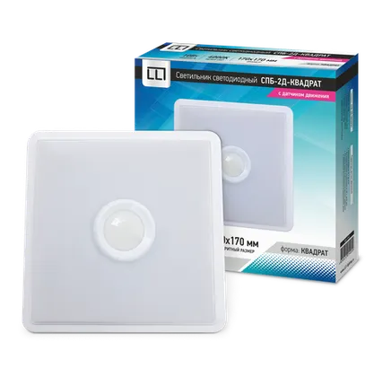 Фото №0 Светильник светодиодный 10Вт СПБ-2Д-КВАДРАТ 230В 4000К 800лм IP40 190мм с датчиком движения белыйLLT