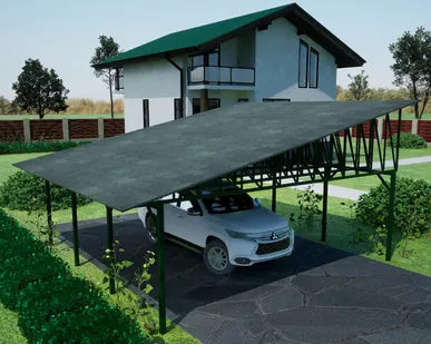 фото Односкатный навес №33 из гибкой черепицы 6,9х6,25 м