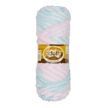 Фото №0 Пряжа ADELIA "BABY MIMI" 100% полиэстер 100 г 80 м №03 белый-голубой-св.розовый-розовый