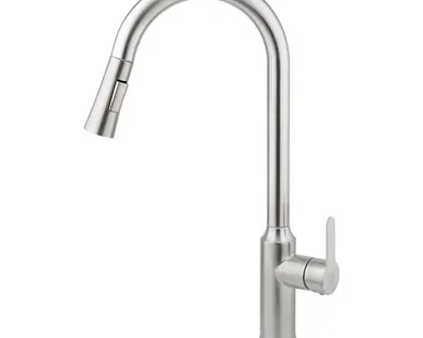 фото Смеситель для кухни AQUEDUC 345329, выдвижной излив, нержавеющая сталь