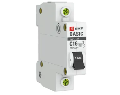 фото Выключатель автоматический модульный 1п C 16А 4.5кА ВА 47-29 Basic EKF mcb4729-1-16C