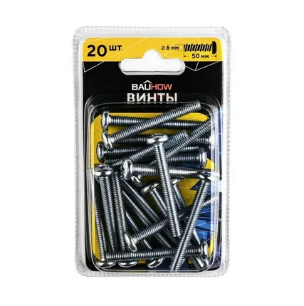 Фото №0 Винт М6*50 DIN7985, класс прочности 4.8, оцинкованный 20шт. Bauhow