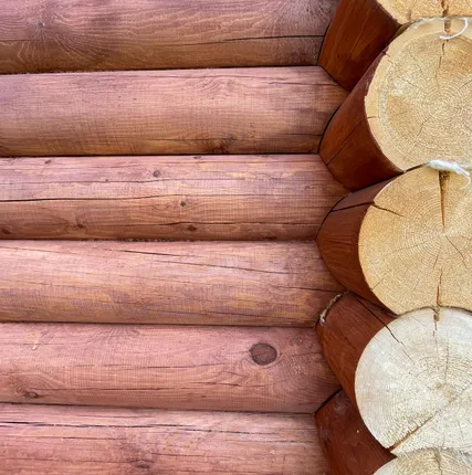 Фото №0 Сруб дома из оцилиндрованного бревна с перерубом 6х8 м