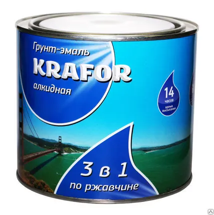 Фото №0 Грунт-эмаль по ржавчине KRAFOR 1,9 кг, желтая