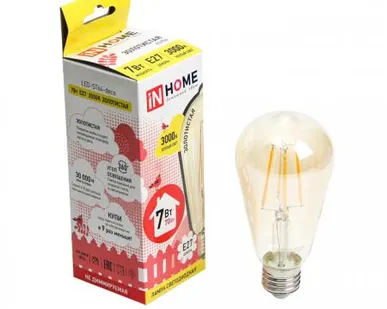 фото Лампа светодиодная LED-ST64-deco 7Вт 230В Е27 3000К 630Лм золотистая IN HOME