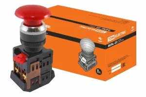 фото Кнопка AEAL-22 "Грибок"с фиксацией красный d22мм 230В 1з+1р TDM