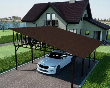 фото Односкатный навес №33 из гибкой черепицы 5,9х6,25 м