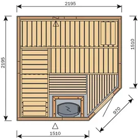 Фото №1 Сауна Harvia Variant S2222R (угловая правая, 2195х2195 мм, без печи, интерьер Formula из термо осины)