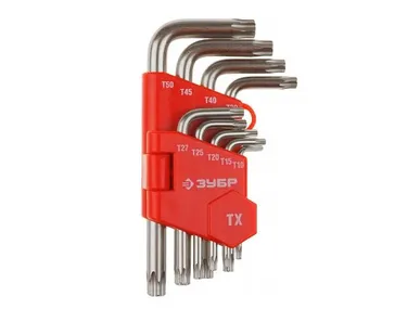 фото Набор ключей имбусовых 9шт.TORX T10-50мм Cr-Mo, короткие Зубр МАСТЕР