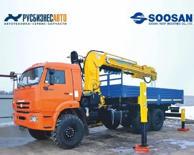 фото КМУ КАМАЗ 43118-3078-46+SOOSAN SCS876 в.у. + буровая уст..+борт сталь 6м.