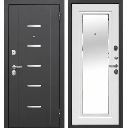 Фото №0 Дверь входная Гарда 7,5см (Ferroni) металл/МДФ с зеркалом, Серебро/Белый ясень 2050х860мм, ПРАВАЯ