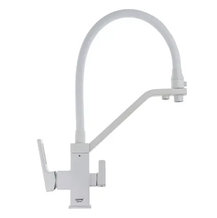 Фото №0 Смеситель для кухни с подключением фильтра, белый-хром, гибкий излив, крепление 1 шпилька, GAPPO