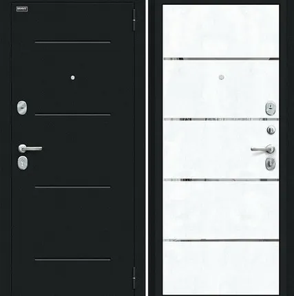 Фото №0 Входная дверь Лайн Букле черное-Сноу Арт молдинг.