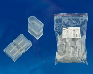 фото Клеммы соединительные для лент 220В UTC-K-12/N21 CLEAR 025 POLYBAG Соединитель контактный прямой для светодиодных лент Светодиодная лента Неон ULS-N21 NEON 220В, 8x16мм, 2 контакта.Цвет прозрачный. 25 штук в пакете. TM Uniel.