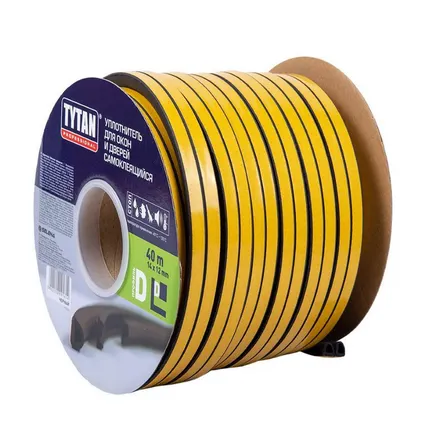 Фото №0 Уплотнитель самоклеящийся D40 14х12мм, черный Tytan 40м