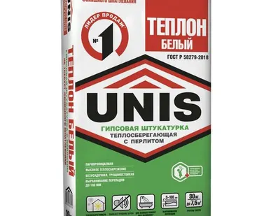 фото Штукатурка гипсовая Юнис (UNIS) Теплон белый 30кг