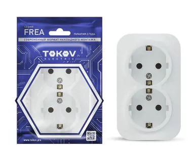 фото Розетка 2-м ОП Frea 16А IP20 250В с заземл. АБС-пластик бел. TOKOV ELECTRIC TKE-FR-R2Z-C01