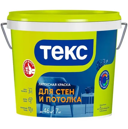 Фото №0 Краска латексная для стен и потолков, белая Универсал Текс 7 кг