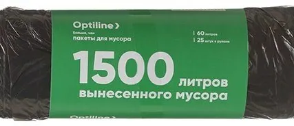 Фото №0 OPTILINE Мешки для мусора, 60 л, 60х80 см, 10 мкм, черные, 25 шт