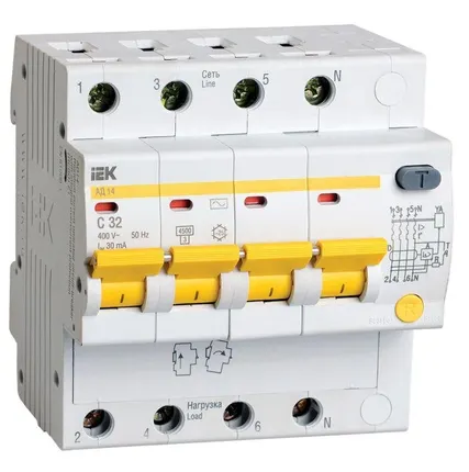 Фото №0 Выключатель автоматический дифференциального тока 4п C 32А 30мА тип AC 4.5кА АД-14 ИЭК MAD10-4-032-C-030