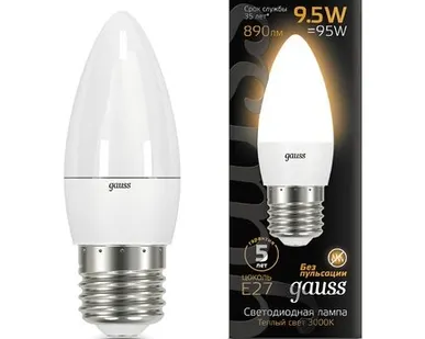 фото Светодиодная лампа Gauss Свеча 9,5W 890Lm 3000K E27 103102110