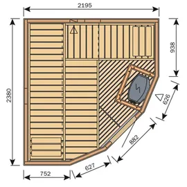 Фото №1 Сауна Harvia Variant S2522M (7-ми угольная 2380х2195 мм, без печи, интерьер Formula из ели)