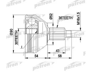 фото Patron ШРУС наружный 36X30 VW Polo Sedan ор 6Q0498099E Patron PCV1414