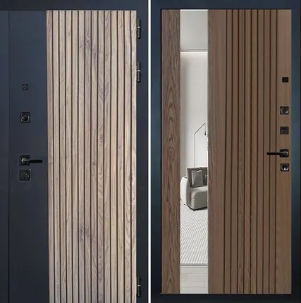 Фото №0 Входная дверь Легион Орех Коньяк Черный кварц-130 зеркало дуб коньяк