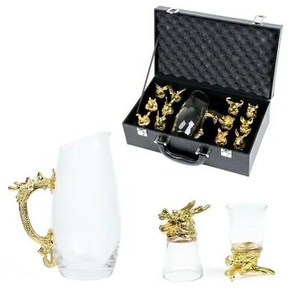 Фото №0 Подарочный набор рюмок-перевёртышей на 12 персон, с графином 400 мл, рюмка 30 мл, золото