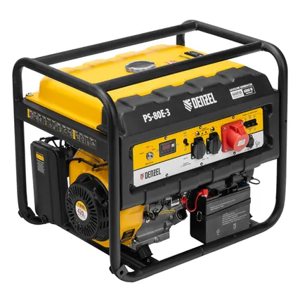 Фото №0 Генератор бензиновый PS 80 E-3, 6.6 кВт, 400 В, 25 л, электростартер Denzel