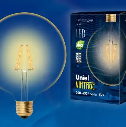 Фото №0 Лампа-глоба LED-G125-8W/GOLDEN/E27 GLV21GO Лампа светодиодная Vintage. Форма «шар», золотистая колба. Картон. ТМ Uniel