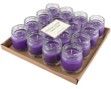 фото Свеча в стекле h45d50 мм 16 шт/уп СИРЕНЕВАЯ ЛАВАНДА "Horizon Candles"