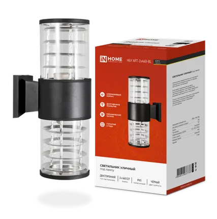 Фото №0 Светильник улич двуст НБУ ART-2хA60-BL алюм под лампу 2хA60 E27 230B черный серии CITY IP65 IN HOME