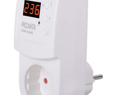 фото Блок защиты по напряжению "Ресанта" АЗМ 16AРД регулируемый (с дисплеем, в розетку)