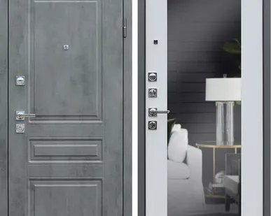 фото Входная дверь Лира бетон темный-зеркало белый матовый АСД