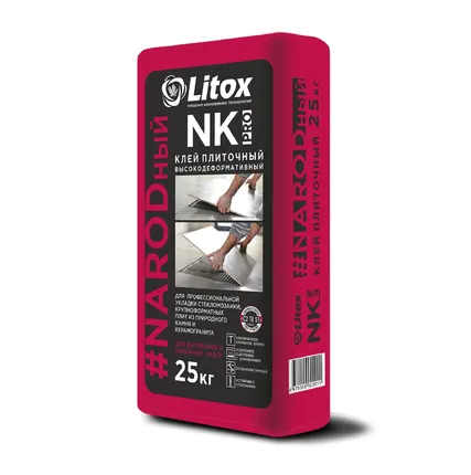 Фото №0 ЛИТОКС Клей плиточный высокодеформативный NK PRO, клас C2TES1, адгезия 1,8 МПа, 25 кг (56 шт/пал)