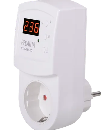 Фото №0 Блок защиты по напряжению "Ресанта" АЗМ 16AРД регулируемый (с дисплеем, в розетку)