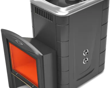 фото Дровяная печь ТМФ Гейзер 2014 Витра (антрацит, ТО, арт. 32601)