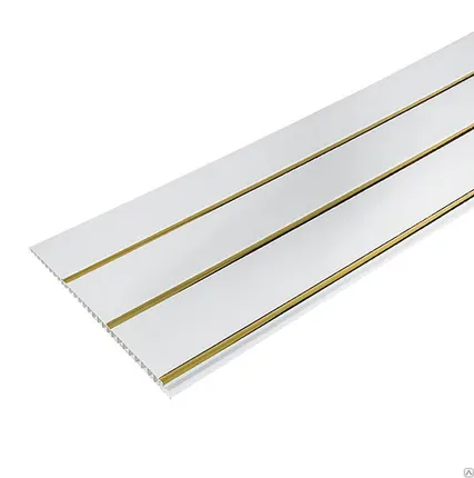 Фото №0 Панель ПВХ 3-х секц.белая золото/хром 7,5x240x3000 мм