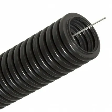 Фото №0 Труба ПНД гофрированная D20мм (бухта 20м) с протяжкой черная