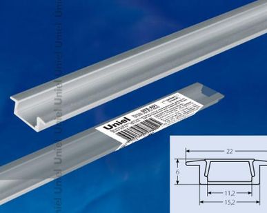 фото Профиль для ленты UFE-A01 SILVER 200 POLYBAG Врезной профиль для светодиодной ленты, анодированный алюминий. Длина 200 см. ТМ Uniel.