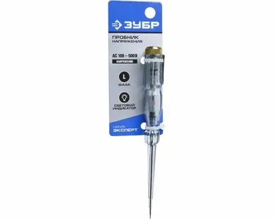 фото Пробник ЗУБР "ЭКСПЕРТ" электрический на карточке 100-500В, 145мм