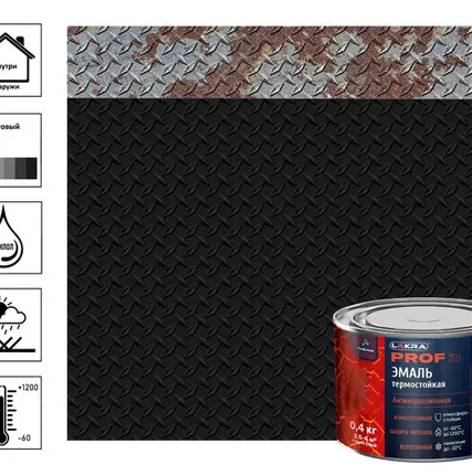 Фото №0 Эмаль Лакра Prof it термостойкая, антикоррозионная, до 1200С, чёрный, 0,4 кг